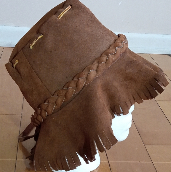 Handmade Vintage Suede bucket hat with leather stitching and braiding unisex - Picture 2 of 6